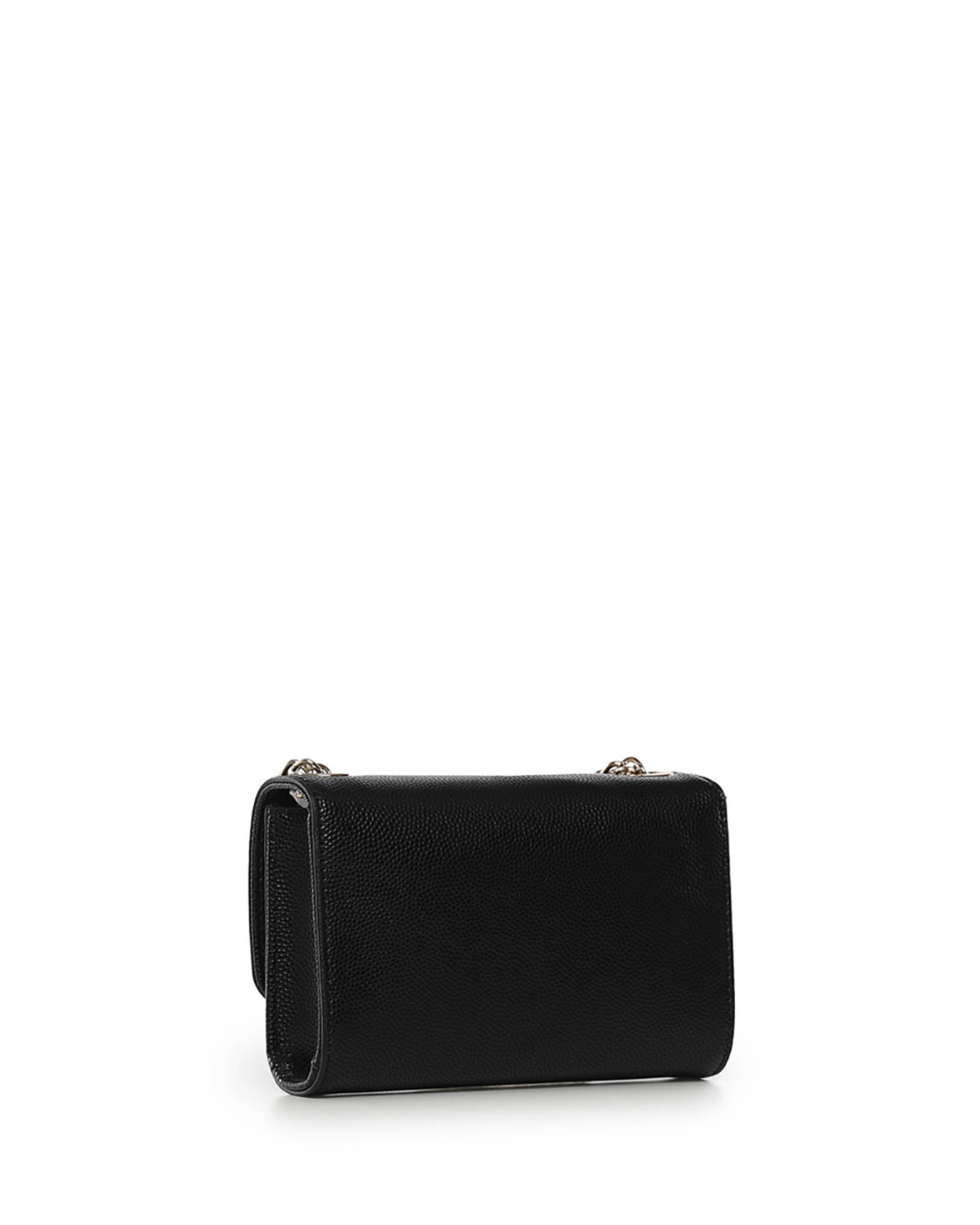 Black clutch bag with a gold chain strap
