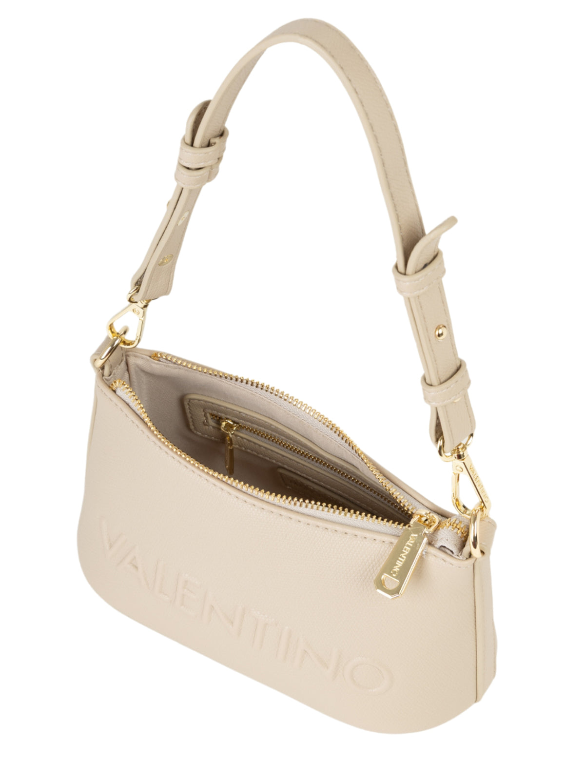 Valentino Bianka Re Shoulder Bag with embossed branding, zip fastening and branded webbing strap
