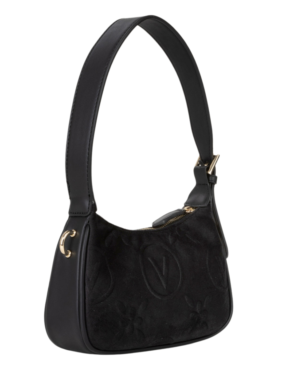 Valentino Samba Velvet Shoulder Bag with embossed velvet front, zip fastening, shoulder strap and detachable crossbody strap.