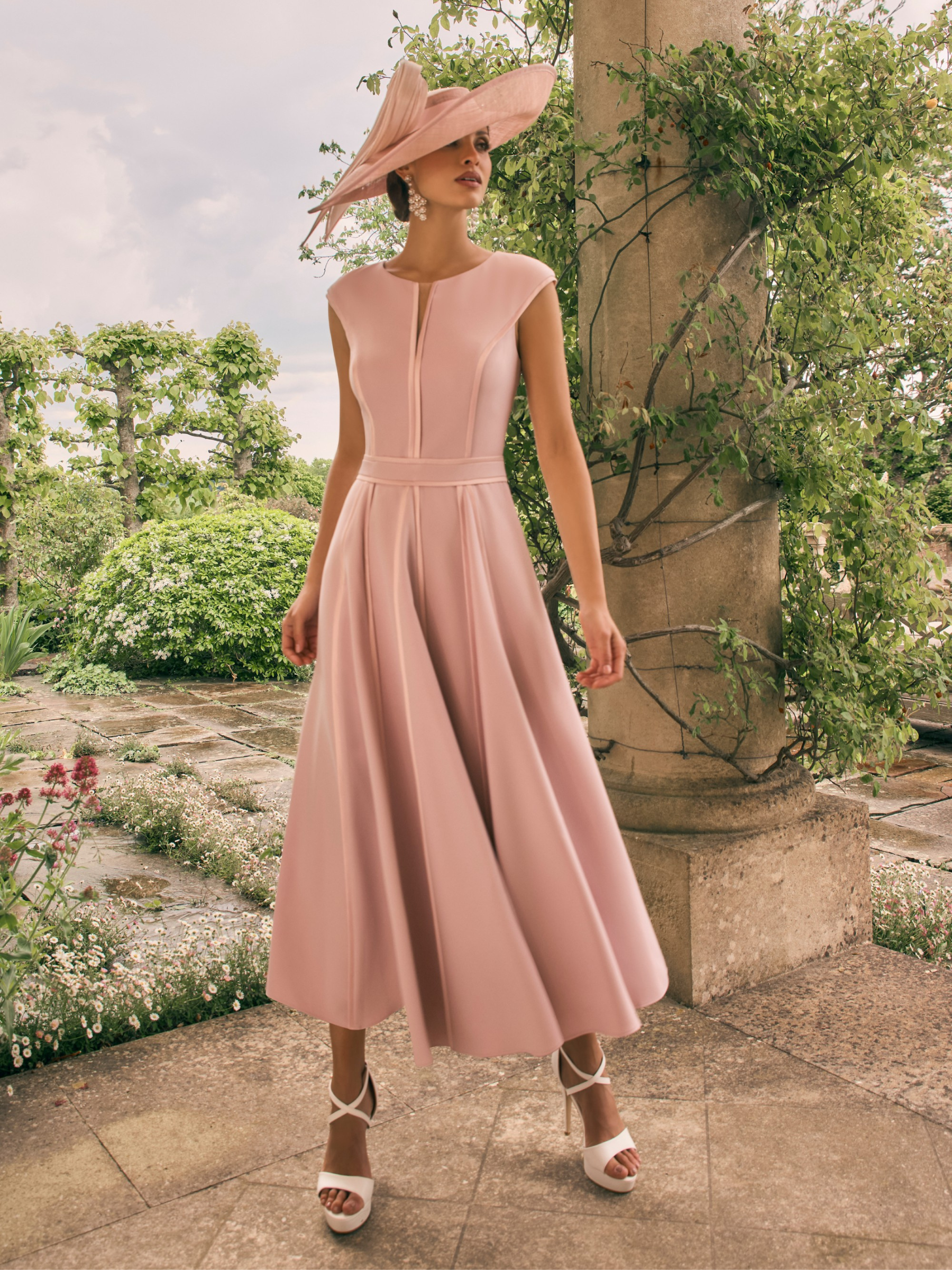 Veni Infantino 992711 Light Blush Dress & Jacket with satin trim, A-line skirt and 3D floral appliqué jacket. Elegant blush occasion outfit for weddings and special events.