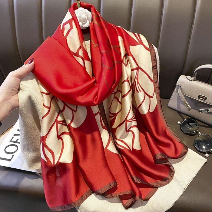 PCHA TT406 Red & Cream Floral Satin Scarf