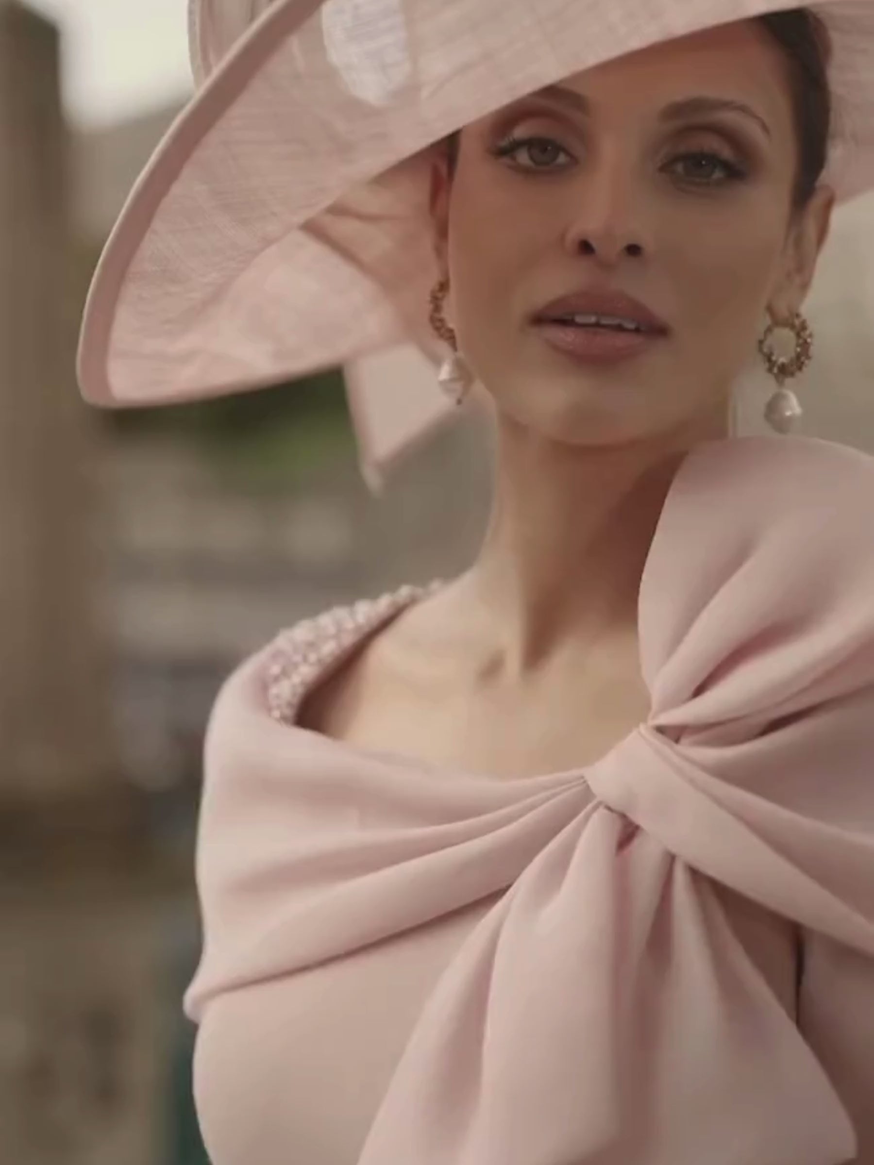 Veni Infantino 992705 Vintage Rose Dress – vintage rose crepe and organza occasion dress with draped bow neckline, beaded trim, column silhouette and three-quarter sleeves. Perfect for Mother of the Bride or Groom.