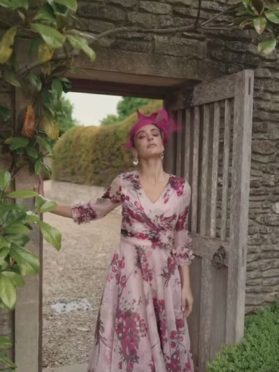 Veni Infantino 992774 Summer Berry Print Dress – elegant organza print occasion dress with flowing skirt and floral detailing, perfect for weddings, races and summer events.