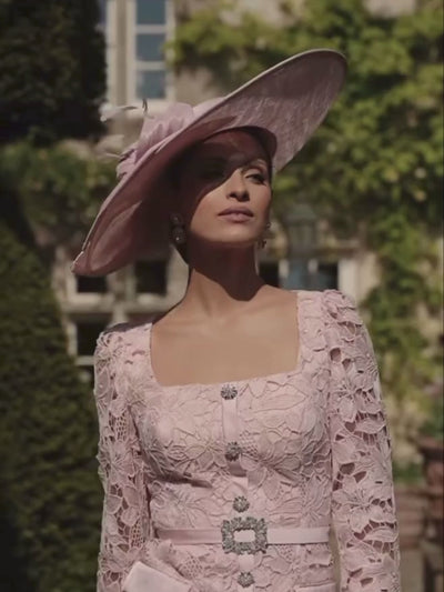 Veni Infantino 992703 Rose Blossom Dress – rose lace dress with crepe trim, square neckline, lace sleeves and diamanté waist detail. Perfect for mother of the bride or groom.