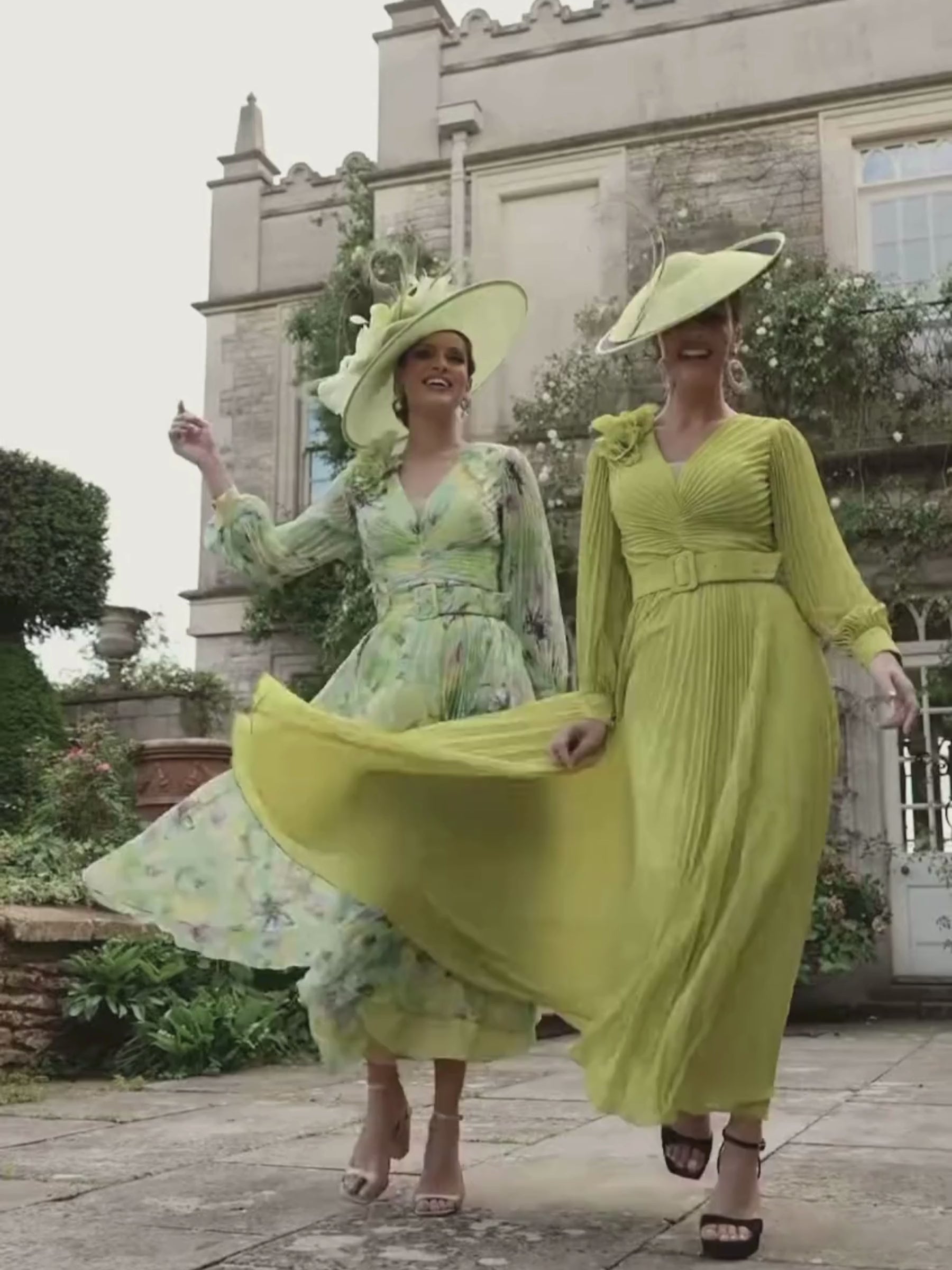 Veni Infantino 992770 Lime Dress in plain chiffon with pleated skirt, balloon sleeves and belted waist. Elegant Mother of the Bride/Groom outfit for weddings and special occasions.