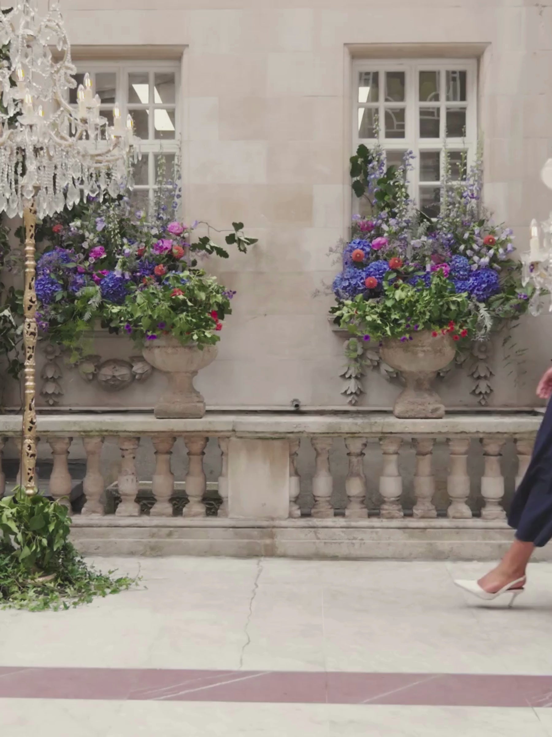 John Charles 66625 Navy/Ivory Dress with bardot neckline, A-line silhouette, plissé chiffon godet and ivory appliqué detailing.